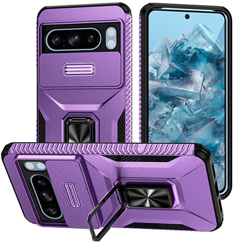 Custodia Silicone e Plastica Opaca Cover con Magnetico Supporto MQ1 per Google Pixel 8 Pro 5G Viola