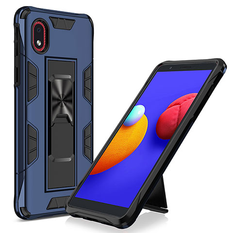 Custodia Silicone e Plastica Opaca Cover con Magnetico Supporto MQ1 per Samsung Galaxy A01 Core Blu