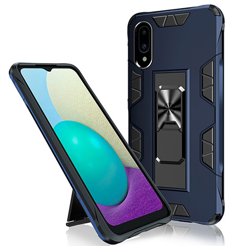 Custodia Silicone e Plastica Opaca Cover con Magnetico Supporto MQ1 per Samsung Galaxy A02 Blu