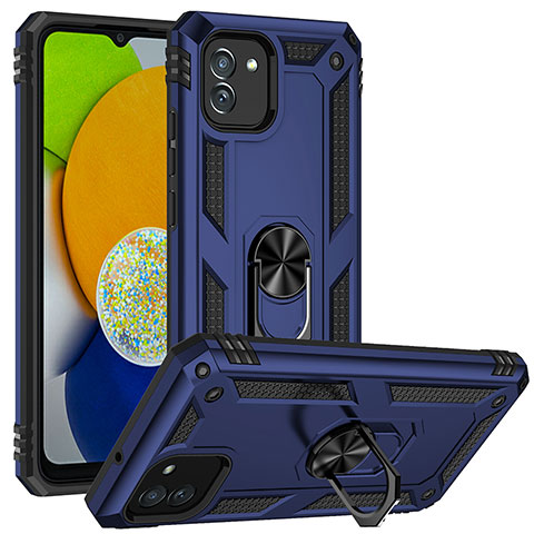 Custodia Silicone e Plastica Opaca Cover con Magnetico Supporto MQ1 per Samsung Galaxy A03 Blu