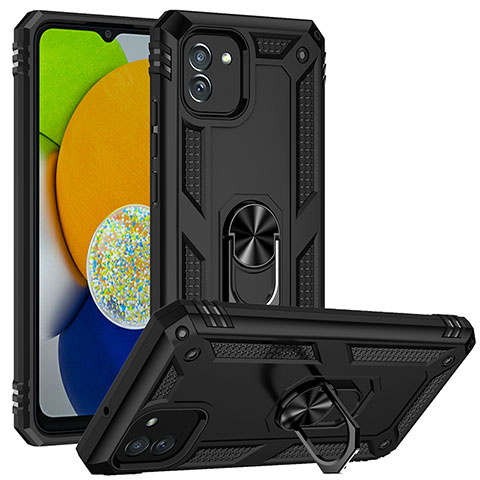 Custodia Silicone e Plastica Opaca Cover con Magnetico Supporto MQ1 per Samsung Galaxy A03 Nero