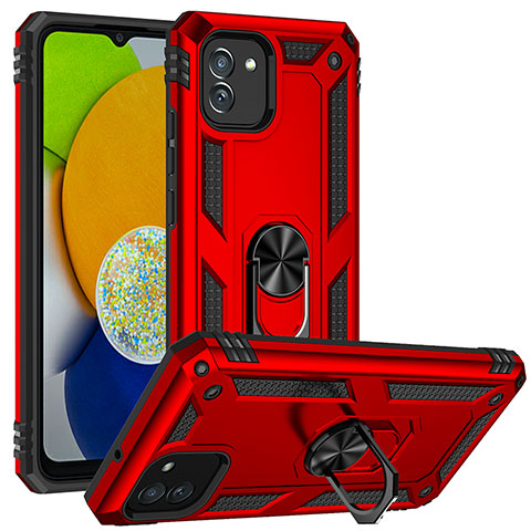 Custodia Silicone e Plastica Opaca Cover con Magnetico Supporto MQ1 per Samsung Galaxy A03 Rosso