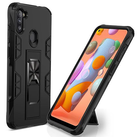 Custodia Silicone e Plastica Opaca Cover con Magnetico Supporto MQ1 per Samsung Galaxy A11 Nero