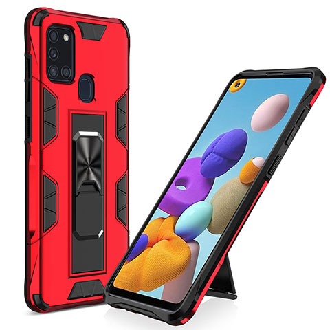 Custodia Silicone e Plastica Opaca Cover con Magnetico Supporto MQ1 per Samsung Galaxy A21s Rosso