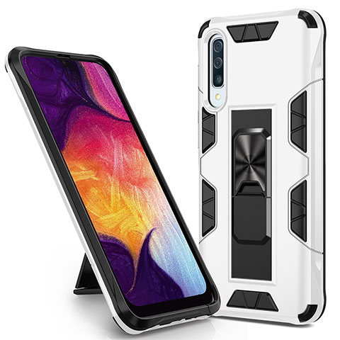 Custodia Silicone e Plastica Opaca Cover con Magnetico Supporto MQ1 per Samsung Galaxy A30S Bianco