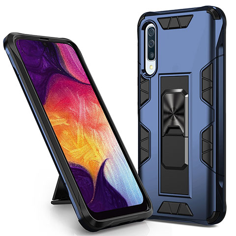 Custodia Silicone e Plastica Opaca Cover con Magnetico Supporto MQ1 per Samsung Galaxy A30S Blu