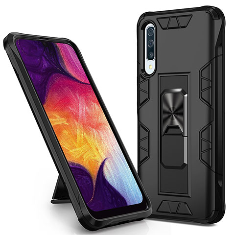 Custodia Silicone e Plastica Opaca Cover con Magnetico Supporto MQ1 per Samsung Galaxy A30S Nero