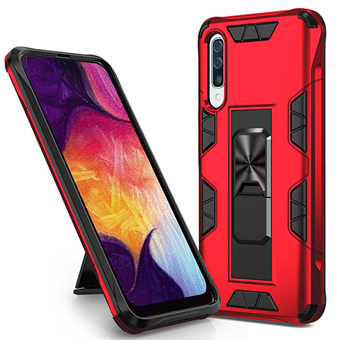 Custodia Silicone e Plastica Opaca Cover con Magnetico Supporto MQ1 per Samsung Galaxy A30S Rosso