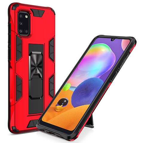 Custodia Silicone e Plastica Opaca Cover con Magnetico Supporto MQ1 per Samsung Galaxy A31 Rosso