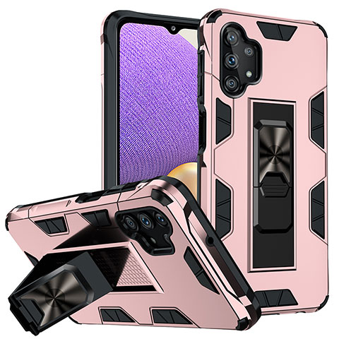 Custodia Silicone e Plastica Opaca Cover con Magnetico Supporto MQ1 per Samsung Galaxy A32 5G Oro Rosa