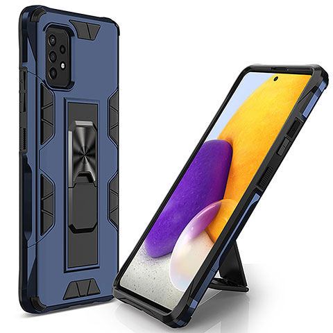 Custodia Silicone e Plastica Opaca Cover con Magnetico Supporto MQ1 per Samsung Galaxy A52 4G Blu