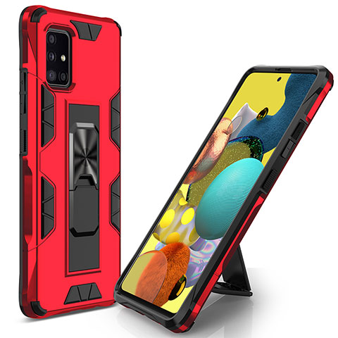 Custodia Silicone e Plastica Opaca Cover con Magnetico Supporto MQ1 per Samsung Galaxy A71 5G Rosso