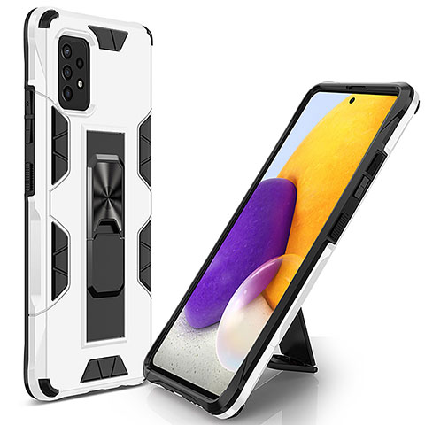 Custodia Silicone e Plastica Opaca Cover con Magnetico Supporto MQ1 per Samsung Galaxy A72 5G Bianco