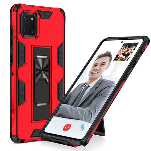 Custodia Silicone e Plastica Opaca Cover con Magnetico Supporto MQ1 per Samsung Galaxy A81 Rosso