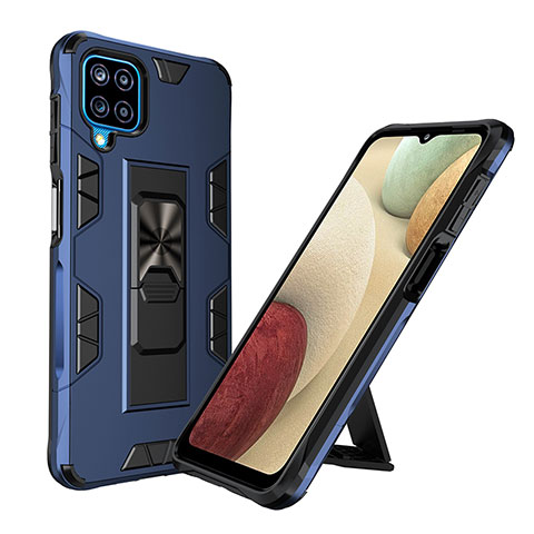 Custodia Silicone e Plastica Opaca Cover con Magnetico Supporto MQ1 per Samsung Galaxy M12 Blu