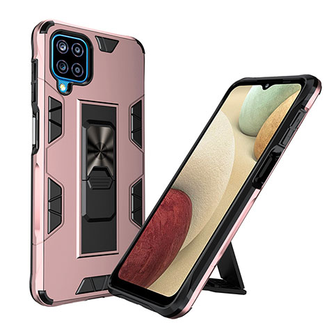 Custodia Silicone e Plastica Opaca Cover con Magnetico Supporto MQ1 per Samsung Galaxy M12 Oro Rosa