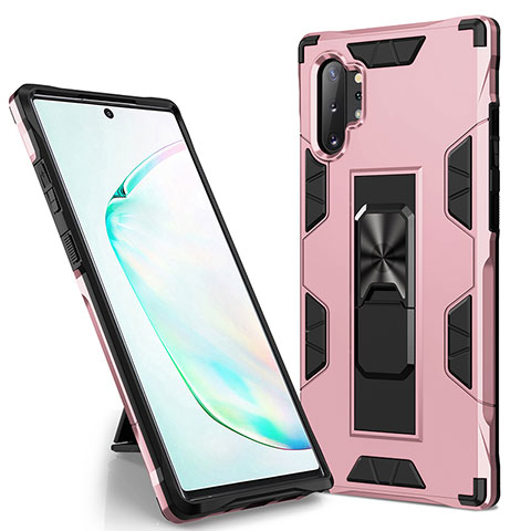 Custodia Silicone e Plastica Opaca Cover con Magnetico Supporto MQ1 per Samsung Galaxy Note 10 Plus 5G Oro Rosa