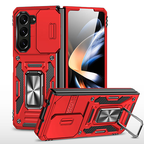 Custodia Silicone e Plastica Opaca Cover con Magnetico Supporto MQ1 per Samsung Galaxy Z Fold5 5G Rosso