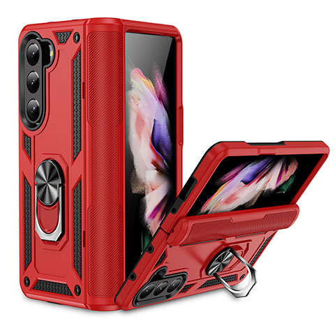 Custodia Silicone e Plastica Opaca Cover con Magnetico Supporto MQ2 per Samsung Galaxy Z Fold5 5G Rosso