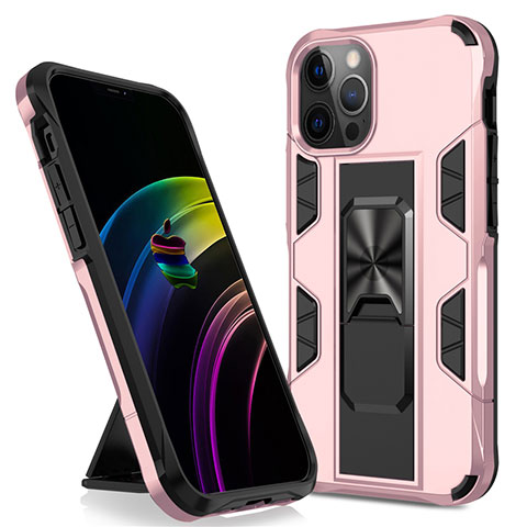 Custodia Silicone e Plastica Opaca Cover con Magnetico Supporto per Apple iPhone 12 Pro Oro Rosa