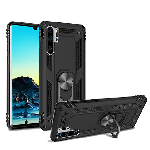 Custodia Silicone e Plastica Opaca Cover con Magnetico Supporto per Huawei P30 Pro New Edition Nero