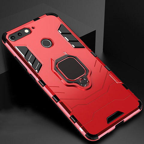 Custodia Silicone e Plastica Opaca Cover con Magnetico Supporto per Huawei Y6 Prime (2018) Rosso