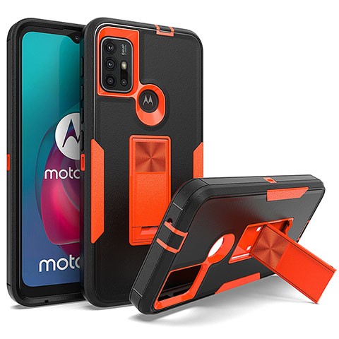 Custodia Silicone e Plastica Opaca Cover con Magnetico Supporto per Motorola Moto G10 Power Arancione