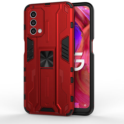 Custodia Silicone e Plastica Opaca Cover con Magnetico Supporto per OnePlus Nord N200 5G Rosso