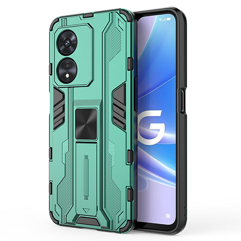 Custodia Silicone e Plastica Opaca Cover con Magnetico Supporto per Oppo A1 Pro 5G Verde