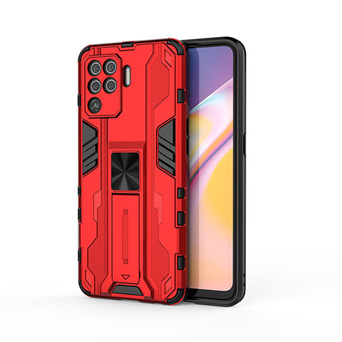 Custodia Silicone e Plastica Opaca Cover con Magnetico Supporto per Oppo A94 4G Rosso