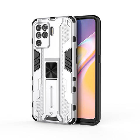 Custodia Silicone e Plastica Opaca Cover con Magnetico Supporto per Oppo F19 Pro Bianco