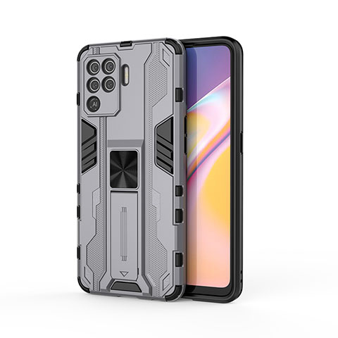 Custodia Silicone e Plastica Opaca Cover con Magnetico Supporto per Oppo F19 Pro Grigio