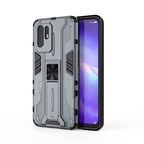 Custodia Silicone e Plastica Opaca Cover con Magnetico Supporto per Oppo F19 Pro+ Plus 5G Grigio