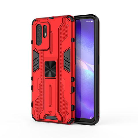 Custodia Silicone e Plastica Opaca Cover con Magnetico Supporto per Oppo F19 Pro+ Plus 5G Rosso