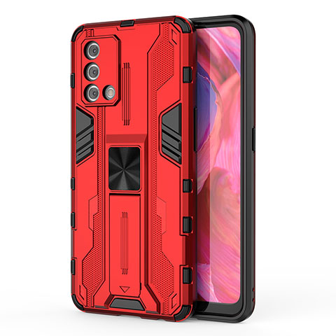 Custodia Silicone e Plastica Opaca Cover con Magnetico Supporto per Oppo F19s Rosso