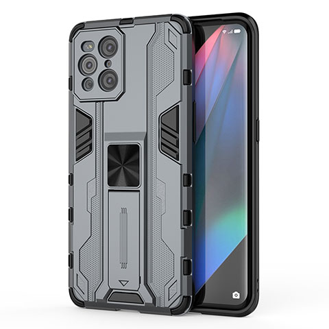 Custodia Silicone e Plastica Opaca Cover con Magnetico Supporto per Oppo Find X3 5G Grigio