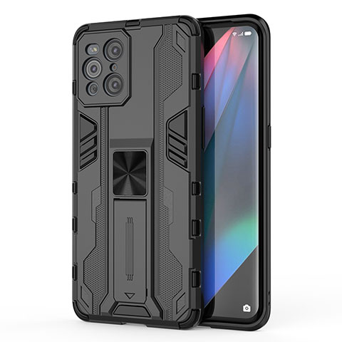 Custodia Silicone e Plastica Opaca Cover con Magnetico Supporto per Oppo Find X3 5G Nero