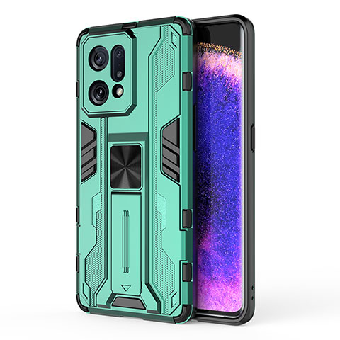 Custodia Silicone e Plastica Opaca Cover con Magnetico Supporto per Oppo Find X5 5G Verde