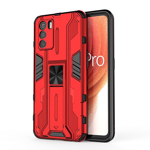 Custodia Silicone e Plastica Opaca Cover con Magnetico Supporto per Oppo K9 Pro 5G Rosso