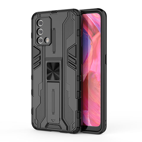 Custodia Silicone e Plastica Opaca Cover con Magnetico Supporto per Oppo Reno6 Lite Nero