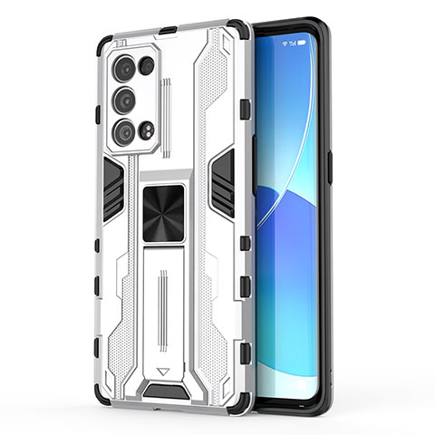 Custodia Silicone e Plastica Opaca Cover con Magnetico Supporto per Oppo Reno6 Pro 5G Bianco