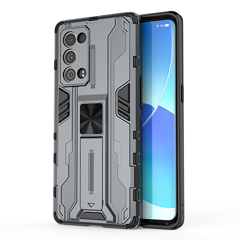 Custodia Silicone e Plastica Opaca Cover con Magnetico Supporto per Oppo Reno6 Pro 5G Grigio