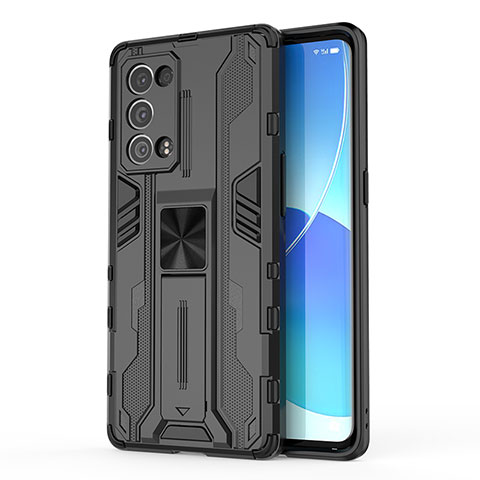 Custodia Silicone e Plastica Opaca Cover con Magnetico Supporto per Oppo Reno6 Pro 5G Nero