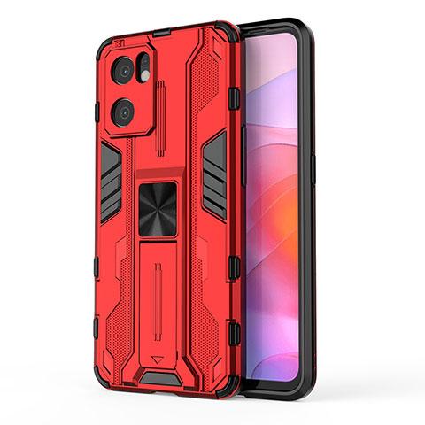 Custodia Silicone e Plastica Opaca Cover con Magnetico Supporto per Oppo Reno7 SE 5G Rosso