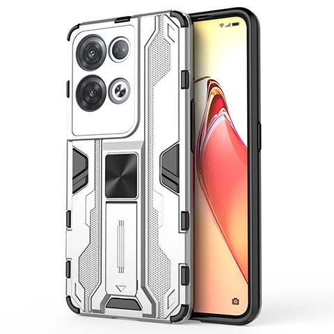 Custodia Silicone e Plastica Opaca Cover con Magnetico Supporto per Oppo Reno8 Pro 5G Bianco