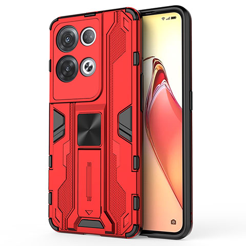 Custodia Silicone e Plastica Opaca Cover con Magnetico Supporto per Oppo Reno8 Pro 5G Rosso