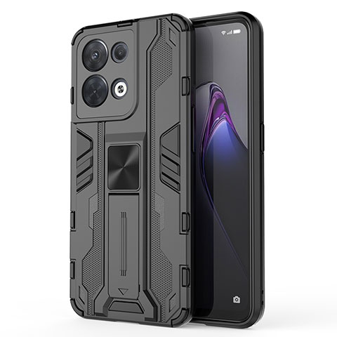 Custodia Silicone e Plastica Opaca Cover con Magnetico Supporto per Oppo Reno9 Pro 5G Nero