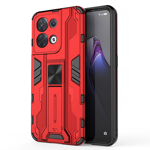 Custodia Silicone e Plastica Opaca Cover con Magnetico Supporto per Oppo Reno9 Pro 5G Rosso