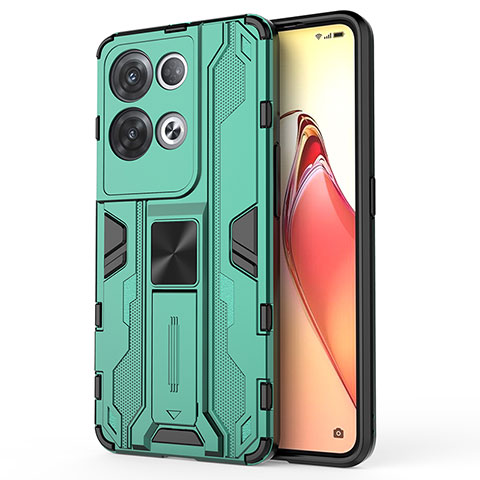 Custodia Silicone e Plastica Opaca Cover con Magnetico Supporto per Oppo Reno9 Pro+ Plus 5G Verde