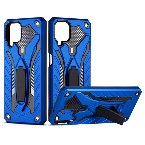 Custodia Silicone e Plastica Opaca Cover con Magnetico Supporto per Samsung Galaxy A12 5G Blu